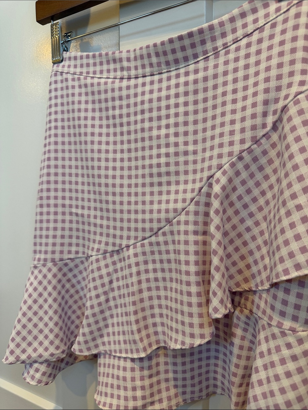 A’ltard State XS Lavender Gingham Ruffle Mini Skirt Made in USA - Picture 11 of 11